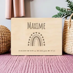 memorybox met naam en datum boho regenboog